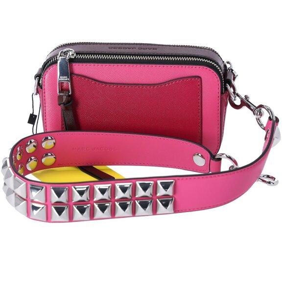 Marc Jacobs The Snapshot Shoulder Bag Studded Saffiano Leather Magenta Pink - Picture 4 of 6